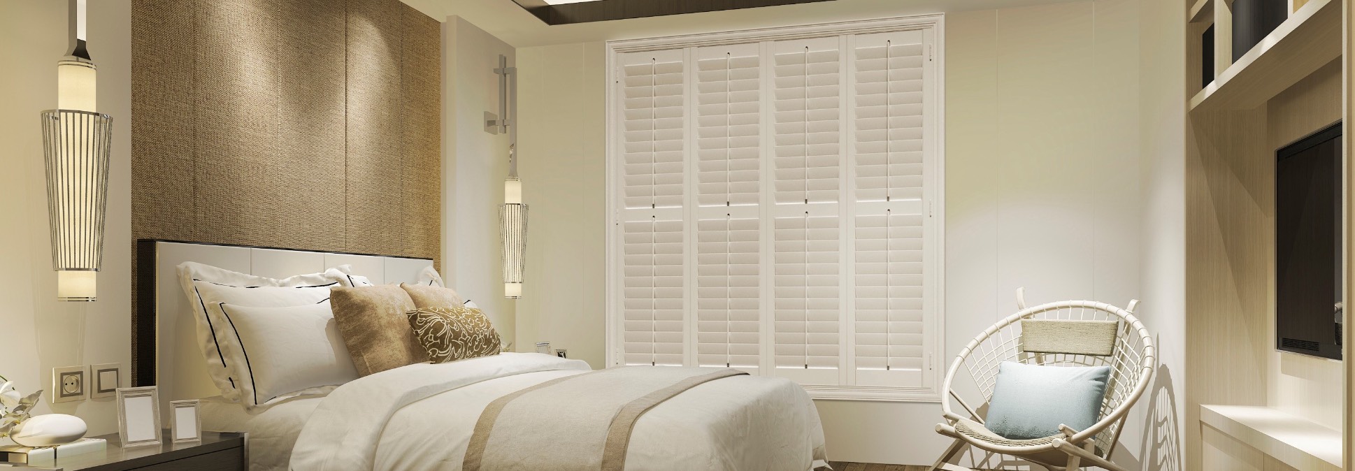 Polywood shutters in a bedroom
